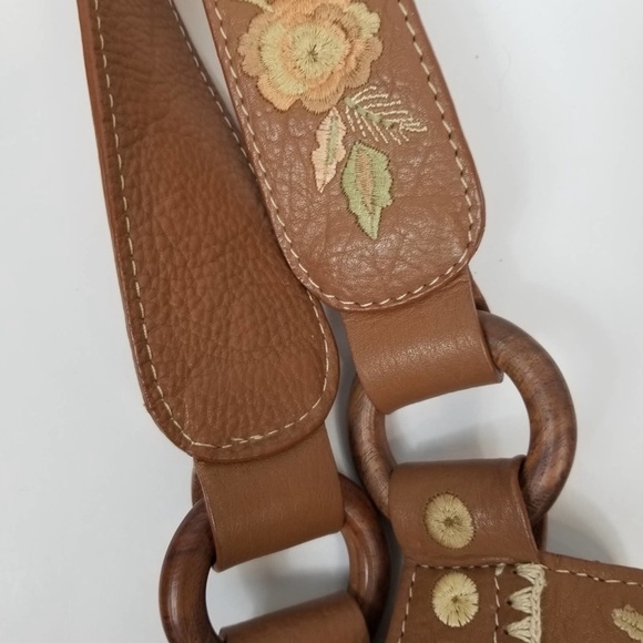 Vintage J. Jill Boho Floral Embroidered Cotton & Leather Shoulder Bag - Picture 5 of 8